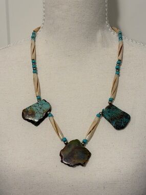 Handmade Stone Slab Statement Necklace  Bone Beads Southwestern